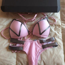 Load image into Gallery viewer, Golden Bikini Set Padded Women Swimsuit Push Up Swimwear Summer Beachwear Bathing Suit Women's Push Up Two Piece Bikini Swimsuits Elegant Lace Up Bathing Suits