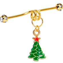 Load image into Gallery viewer, Gold Tone Anodized Christmas Tree Star Dangle Industrial Barbell 40mm