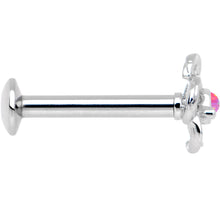 Load image into Gallery viewer, 5/16 Pink Faux Opal Internally Threaded Hollow Flower Labret Monroe