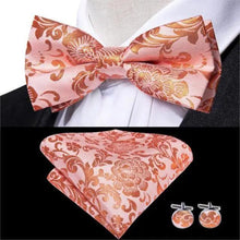 Load image into Gallery viewer, Green Color Silk Butterfly Pre-Tied Bow Tie Pocket Square Cufflinks Suit Set For Men Silk Adjustable Self Bowtie Formal Bowtie Set