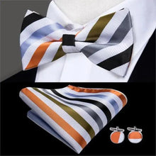 Load image into Gallery viewer, Green Color Silk Butterfly Pre-Tied Bow Tie Pocket Square Cufflinks Suit Set For Men Silk Adjustable Self Bowtie Formal Bowtie Set