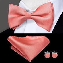 Load image into Gallery viewer, Green Color Silk Butterfly Pre-Tied Bow Tie Pocket Square Cufflinks Suit Set For Men Silk Adjustable Self Bowtie Formal Bowtie Set