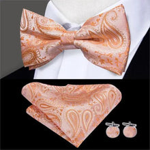 Load image into Gallery viewer, Green Color Silk Butterfly Pre-Tied Bow Tie Pocket Square Cufflinks Suit Set For Men Silk Adjustable Self Bowtie Formal Bowtie Set