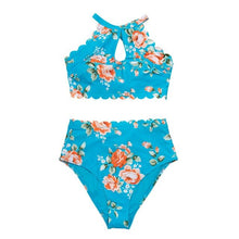 Load image into Gallery viewer, Green Floral Halter Bikini Women High Waist Bikini Halter Two Piece Bathing Suits Tummy Control Swimsuit Push Up Swimwear Sets Women High Waist Two Pieces Swimsuit New Girl Bathing Suits