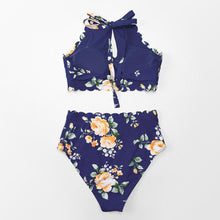 Load image into Gallery viewer, Green Floral Halter Bikini Women High Waist Bikini Halter Two Piece Bathing Suits Tummy Control Swimsuit Push Up Swimwear Sets Women High Waist Two Pieces Swimsuit New Girl Bathing Suits