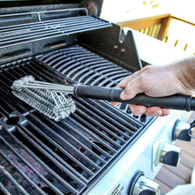 Load image into Gallery viewer, Grill Cleaning Brush BBQ Tool Grill Brush Stainless Steel Brushes Cleaning BBQ Accessories Best Cleaner Barbecue Stainless Steel Woven Wire Bristles Grill Brush Barbecue Grill Cleaner Safe Grill Cleaning Brush for Gas Charcoal Grilling
