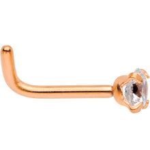 Load image into Gallery viewer, 18G 1/4 Clear 3mm CZ Gem Rose Gold IP L-Shape Nose Ring