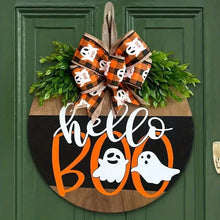 Load image into Gallery viewer, Halloween Round Wooden Board Front Door Decoration Wreath