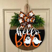 Load image into Gallery viewer, Halloween Round Wooden Board Front Door Decoration Wreath