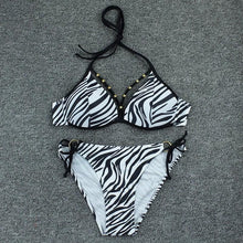 Load image into Gallery viewer, Halter Bikini Bandage Swimsuit Solid Swimwear Sport Liquid Metallic Shiny String Bikini 2 Piece Swimsuit Set Women Shiny Bikini Set Bathing Suit Push Up Two-piece Suit
