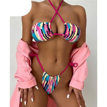 Load image into Gallery viewer, Halter Hollow Cross Bikinis Set Swimsuit Women's New Solid Two-Piece Swimwear Two Piece Swimsuit Halter Crisscross Cut Out Bikini Wrap Top with High Waist Bottom Beach Swimwear Summer Beachwear Woman Bath Bathing Suit