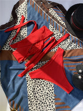 Load image into Gallery viewer, Halter Hollow Cross Bikinis Set Swimsuit Women's New Solid Two-Piece Swimwear Two Piece Swimsuit Halter Crisscross Cut Out Bikini Wrap Top with High Waist Bottom Beach Swimwear Summer Beachwear Woman Bath Bathing Suit