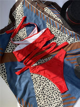 Load image into Gallery viewer, Halter Hollow Cross Bikinis Set Swimsuit Women's New Solid Two-Piece Swimwear Two Piece Swimsuit Halter Crisscross Cut Out Bikini Wrap Top with High Waist Bottom Beach Swimwear Summer Beachwear Woman Bath Bathing Suit