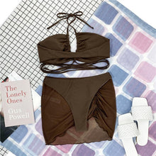 Load image into Gallery viewer, Halter Hollow Cross Bikinis Set Swimsuit Women's New Solid Two-Piece Swimwear Two Piece Swimsuit Halter Crisscross Cut Out Bikini Wrap Top with High Waist Bottom Beach Swimwear Summer Beachwear Woman Bath Bathing Suit