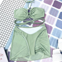 Load image into Gallery viewer, Halter Hollow Cross Bikinis Set Swimsuit Women's New Solid Two-Piece Swimwear Two Piece Swimsuit Halter Crisscross Cut Out Bikini Wrap Top with High Waist Bottom Beach Swimwear Summer Beachwear Woman Bath Bathing Suit