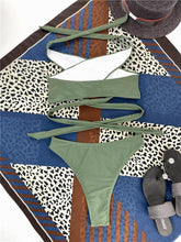 Load image into Gallery viewer, Halter Hollow Cross Bikinis Set Swimsuit Women's New Solid Two-Piece Swimwear Two Piece Swimsuit Halter Crisscross Cut Out Bikini Wrap Top with High Waist Bottom Beach Swimwear Summer Beachwear Woman Bath Bathing Suit