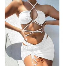 Load image into Gallery viewer, Halter Hollow Cross Bikinis Set Swimsuit Women's New Solid Two-Piece Swimwear Two Piece Swimsuit Halter Crisscross Cut Out Bikini Wrap Top with High Waist Bottom Beach Swimwear Summer Beachwear Woman Bath Bathing Suit