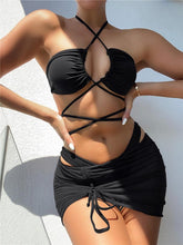 Load image into Gallery viewer, Halter Hollow Cross Bikinis Set Swimsuit Women's New Solid Two-Piece Swimwear Two Piece Swimsuit Halter Crisscross Cut Out Bikini Wrap Top with High Waist Bottom Beach Swimwear Summer Beachwear Woman Bath Bathing Suit