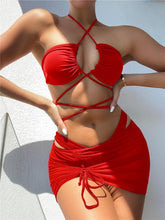 Load image into Gallery viewer, Halter Hollow Cross Bikinis Set Swimsuit Women's New Solid Two-Piece Swimwear Two Piece Swimsuit Halter Crisscross Cut Out Bikini Wrap Top with High Waist Bottom Beach Swimwear Summer Beachwear Woman Bath Bathing Suit