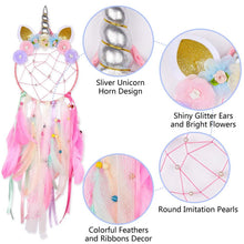 Load image into Gallery viewer, Handmade Dream Catchers Flower For Kids Unicorn Dream Catcher Ornament Feather Wall Decor For Girls Bedroom Flower Wall Hanging Decoration Flower Dream Catcher