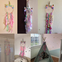 Load image into Gallery viewer, Handmade Dream Catchers Flower For Kids Unicorn Dream Catcher Ornament Feather Wall Decor For Girls Bedroom Flower Wall Hanging Decoration Flower Dream Catcher