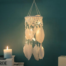 Load image into Gallery viewer, Handmade White Feather Dream Catcher Wind Chimes Hanging Ornaments Ceiling Decor Room Dream Net Hanging Craft Gift Car Ornament Ribbons Feathers Wrapped Lights For Bedroom Decor Wedding Decorations