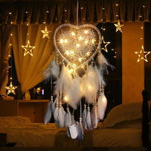 Load image into Gallery viewer, Handmade White Feather Dream Catcher Wind Chimes Hanging Ornaments Ceiling Decor Room Dream Net Hanging Craft Gift Car Ornament Ribbons Feathers Wrapped Lights For Bedroom Decor Wedding Decorations