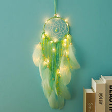 Load image into Gallery viewer, Handmade White Feather Dream Catcher Wind Chimes Hanging Ornaments Ceiling Decor Room Dream Net Hanging Craft Gift Car Ornament Ribbons Feathers Wrapped Lights For Bedroom Decor Wedding Decorations