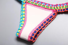 Load image into Gallery viewer, Handmade Women Bikini Crochet Knit Swimwear Halter Patchwork Bathing Suit Women's Swimsuit Strappy Side 2 Piece Bikini Set Triangle Beach Swimwear