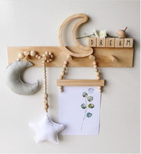 Load image into Gallery viewer, Hanging Nordic Wooden Beads Ornament Double Star Moon Kids Room Decoration Baby Crib Tent Hanging Pendant Wall Decor Photography Props Baby Mobile For Crib Moon and Stars Baby Nursery Ceiling Crib Mobile Kids Room Hanging Decor