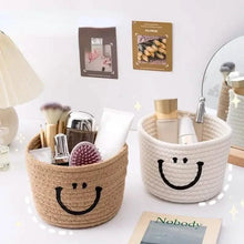 Load image into Gallery viewer, Happy Face Woven Storage Basket