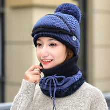 Load image into Gallery viewer, Hats Women Winter Knitted Velvet Thick Bib Mask Ear Protector Skellies Beanie Hat Riding Caps Female Warm Wool Cap Outdoor Sport Warm Beanies Hat For Men Knitted Hats Bandana Hiking Camping Kid Beanie Cap Mask Scarf Hat Set Neck Warmer Cap