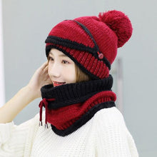 Load image into Gallery viewer, Hats Women Winter Knitted Velvet Thick Bib Mask Ear Protector Skellies Beanie Hat Riding Caps Female Warm Wool Cap Outdoor Sport Warm Beanies Hat For Men Knitted Hats Bandana Hiking Camping Kid Beanie Cap Mask Scarf Hat Set Neck Warmer Cap