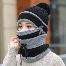 Load image into Gallery viewer, Hats Women Winter Knitted Velvet Thick Bib Mask Ear Protector Skellies Beanie Hat Riding Caps Female Warm Wool Cap Outdoor Sport Warm Beanies Hat For Men Knitted Hats Bandana Hiking Camping Kid Beanie Cap Mask Scarf Hat Set Neck Warmer Cap