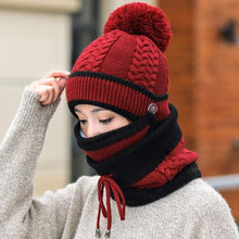 Load image into Gallery viewer, Hats Women Winter Knitted Velvet Thick Bib Mask Ear Protector Skellies Beanie Hat Riding Caps Female Warm Wool Cap Outdoor Sport Warm Beanies Hat For Men Knitted Hats Bandana Hiking Camping Kid Beanie Cap Mask Scarf Hat Set Neck Warmer Cap