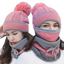 Load image into Gallery viewer, Hats Women Winter Knitted Velvet Thick Bib Mask Ear Protector Skellies Beanie Hat Riding Caps Female Warm Wool Cap Outdoor Sport Warm Beanies Hat For Men Knitted Hats Bandana Hiking Camping Kid Beanie Cap Mask Scarf Hat Set Neck Warmer Cap