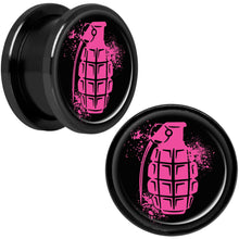 Load image into Gallery viewer, Pink Grenade Black Anodized Screw Fit Plug Set 5/8