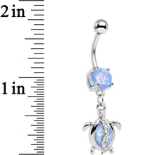 Load image into Gallery viewer, Aqua Faux Opal Clear Gem Beach Turtle Dangle Belly Ring