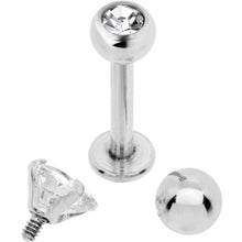 Load image into Gallery viewer, Clear CZ Heart Internally Threaded Labret Set of 3 Ends