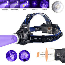 Load image into Gallery viewer, Headlamp Flashlight USB LED Head Rechargeable Light Waterproof Green/Red/UV 395nm Zoomable Headlamp Flashlight Light Outdoor Waterproof Headlight Led Head Lamp 3 Modes Torch For Camping Hiking Fishing
