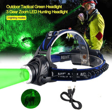 Load image into Gallery viewer, Headlamp Flashlight USB LED Head Rechargeable Light Waterproof Green/Red/UV 395nm Zoomable Headlamp Flashlight Light Outdoor Waterproof Headlight Led Head Lamp 3 Modes Torch For Camping Hiking Fishing