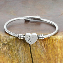 Load image into Gallery viewer, Heart Cable Initial Bracelet Hypoallergenic and Adjustable