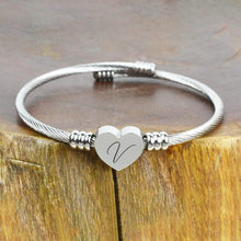 Load image into Gallery viewer, Heart Cable Initial Bracelet Hypoallergenic and Adjustable