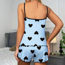 Load image into Gallery viewer, Heart Print Neck Cami Top and Lettuce Trim Shorts Set