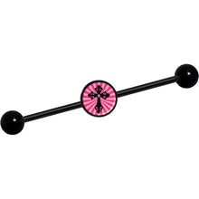 Load image into Gallery viewer, 14G Pink Black Radiant Cross Black Industrial Barbell 37mm