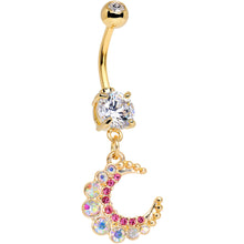 Load image into Gallery viewer, Gem Encrusted Crescent Moon Dangle Belly Ring Set of 3
