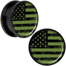 Load image into Gallery viewer, Green American Flag Black Anodized Screw Fit Plug Set 5mm to 20mm