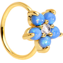 Load image into Gallery viewer, 20G Clear CZ Light Blue Faux Opal Gold Tone Flower Circular Ring