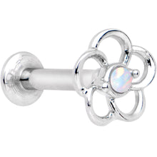 Load image into Gallery viewer, 1/4 White Faux Opal Internally Threaded Hollow Flower Labret Monroe