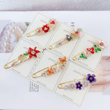 Load image into Gallery viewer, High-end Safety Pins For Women Flower Pin Crystal Rhinestones Safety Pins Woman Jewelry Accessories Hijab Scarf Clip Buckles